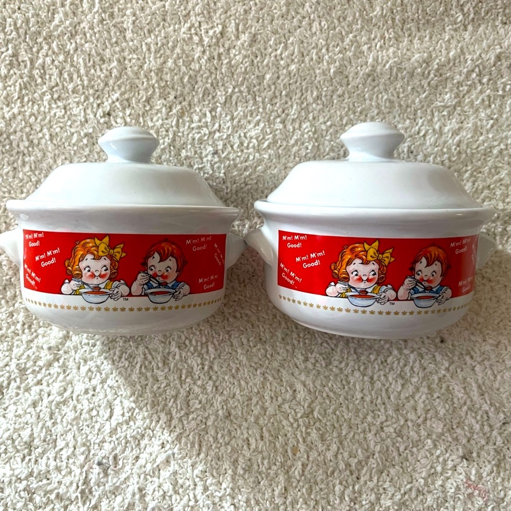 Vintage 1998 Ceramic Campbell's Soup Bowls with Lids